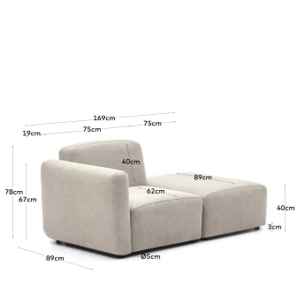 Neom 1 seater modular sofa with back module in beige, 169 cm - sizes