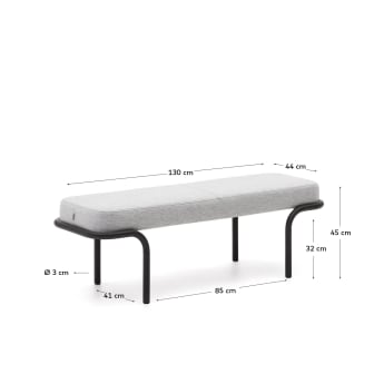Compo bench in grey and black metal structure, 130 cm - sizes