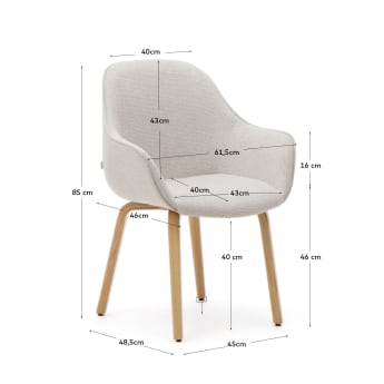 Chaise Aleli en chenille beige et pieds en bois de frêne avec finition naturelle - dimensions