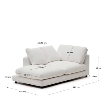 Gala left chaise longue in white, 193 x 105 cm - sizes