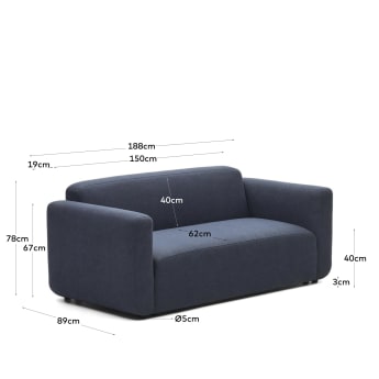Sofa modułowa 2-osobowa Neom z niebieskiej tkaniny 188 cm - rozmiary