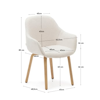 Cadira Aleli de borreguet blanc i potes de fusta massissa de freixe amb acabat natural - mides