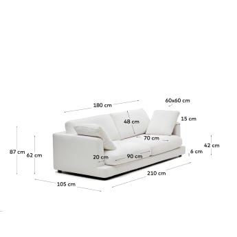 Gala 3 seater sofa in white, 210 cm - sizes