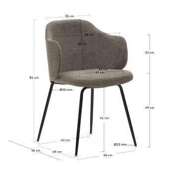 Yunia chair in brown with steel legs in a painted black finish - sizes