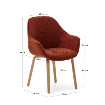 Krzesło Aleli boucle w kolorze terakoty i nogi z litego drewna jesionowego, naturalne wykończenie - rozmiary