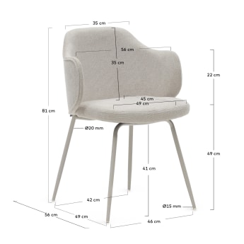 Yunia chair in beige with steel legs in a painted beige finish FR - sizes