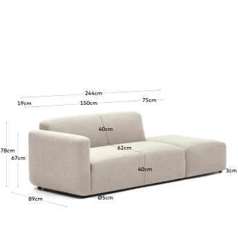 Sofa modułowa 2-osobowa Neom (część końcowa) z beżowej tkaniny 244 cm - rozmiary