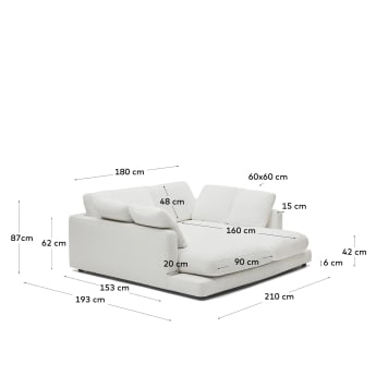 Canapé Gala 3 places avec double méridienne blanc 210 cm - dimensions