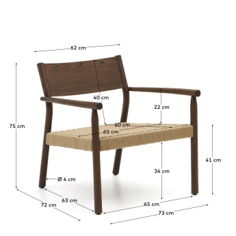 Fotel Yalia z litego drewna dębowego z wykończeniem z orzecha włoskiego i siedziskiem z liny papierowej 100% FSC - rozmiary