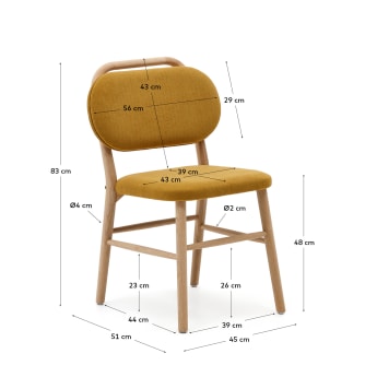 Helda chair in mustard chenille and solid oak wood - sizes