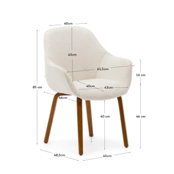 Krzesło Aleli białe boucle i nogi z litego drewna jesionowego z orzechowym wykończeniem - rozmiary