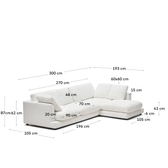 Sofà Gala 4 places amb chaise longue dret blanc 300 cm - mides