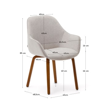 Aleli Stuhl mit Chenille in Beige Beine aus massivem Eschenholz mit Nussholz-Finish - Größen