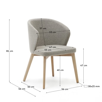 Cadeira Darice chenille castanho e madeira maciça de faia com acabamento natural FSC 100% - tamanhos