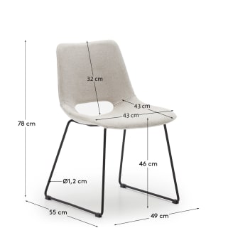 Zahara chair in beige with steel legs in a black finish - sizes