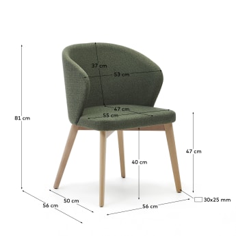 Darice chair in green chenille and solid beech wood in a natural finish FSC 100% - sizes