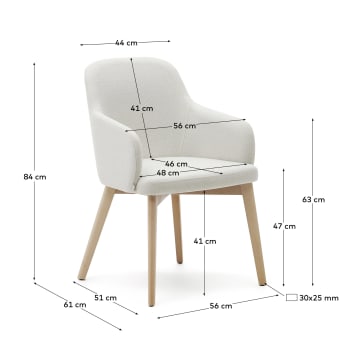 Cadeira Nelida de chenille bege e madeira maciça de faia com acabamento natural FSC 100% - tamanhos