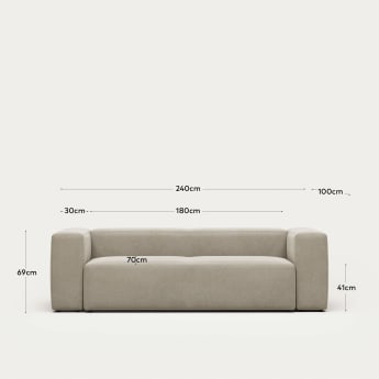 Blok 3 seater sofa in beige, 240 cm FR - maten