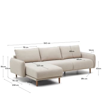 Carlota 3-seater sofa with left / right chaise longue in beige, 262 cm - sizes