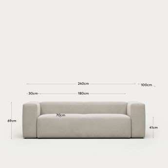 Blok 3 seater sofa in white, 240 cm FR - maten