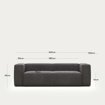 Blok 3 seater sofa in grey, 240 cm FR - sizes