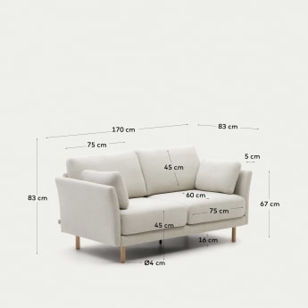 Gilma 2-Sitzer-Sofa aus Chenille in Perle und Beine mit natürlichem Finish 170 cm - Größen