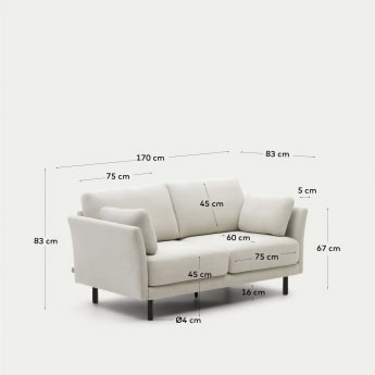 Gilma 2-Sitzer-Sofa aus Chenille in Perle und Beine mit schwarzem Finish 170 cm - Größen