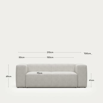 Blok 2 seater sofa in white fleece, 210 cm FR - dimensions