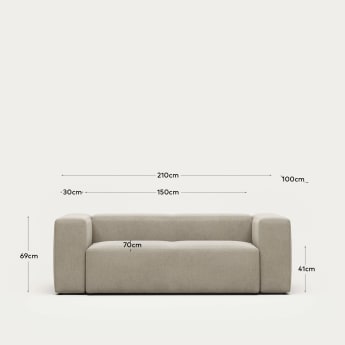 Blok 2 seater sofa in beige, 210 cm FR - maten