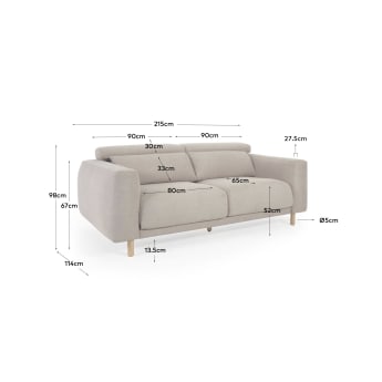 Singa 3-Sitzer Sofa beige 215 cm - Größen