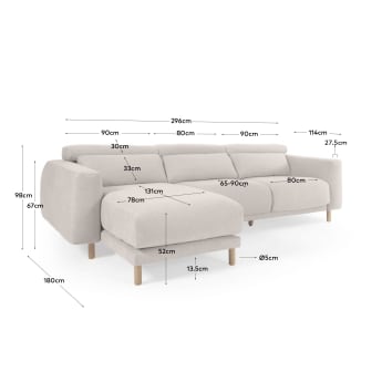 Singa 3-Sitzer Sofa mit Chaiselongue links weiß 296 cm - Größen