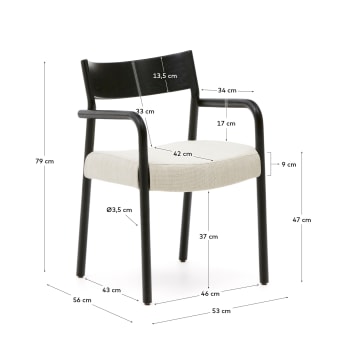 Cadeira capa amovível Falconera chenille bege e madeira maciça carvalho preto FSC Mix Credit - tamanhos