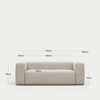 Blok 2 seater sofa in white, 210 cm FR - sizes