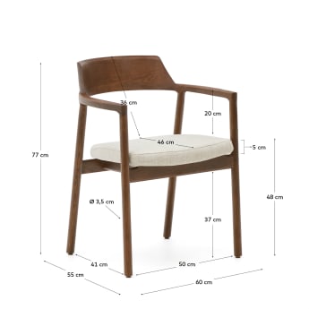Καρέκλα Alocs από μπεζ chenille και μασίφ ξύλο δρυός σε φινίρισμα καρυδιάς FSC Mix Credit - μεγέθη