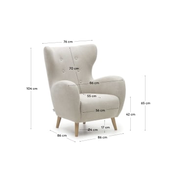 Patio beige armchair with solid beech wood legs - sizes