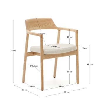 Cadeira capa extraível Alocs chenille bege e carvalho maciço efeito natural FSC Mix Credit - tamanhos