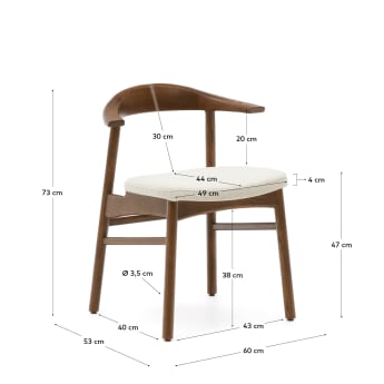 Καρέκλα Timons από μπεζ chenille και μασίφ ξύλο δρυός σε φινίρισμα καρυδιάς FSC Mix Credit - μεγέθη