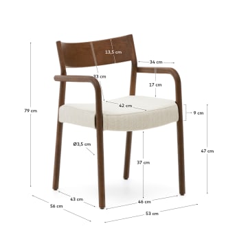 Cadeira capa amovível Falconera chenille bege madeira maciça carvalho nogueira FSC Mix Credit - tamanhos