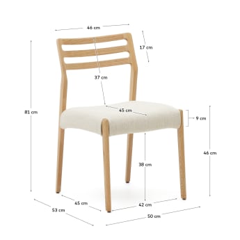 Καρέκλα Cudia από μπεζ chenille και μασίφ ξύλο δρυός σε φυσικό φινίρισμα FSC Mix Credit - μεγέθη
