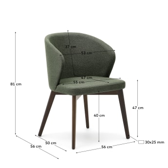 Cadeira Darice de chenille verde e madeira maciça de faia com acabamento nogueira FSC 100% - tamanhos