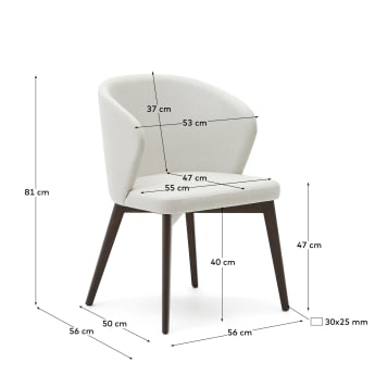 Cadeira Darice de chenille bege e madeira maciça de faia com acabamento nogueira FSC 100% - tamanhos