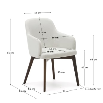 Krzesło Nelida z beżowego szenilu i litego drewna bukowego z orzechowym wykończeniem 100% FSC - rozmiary