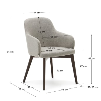 Krzesło Nelida z brązowego szenilu i litego drewna bukowego z orzechowym wykończeniem 100% FSC. - rozmiary