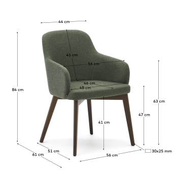 Nelida chair in green chenille and solid beech wood in a walnut finish FSC 100% - sizes