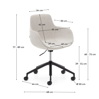 Chaise de bureau Tissiana beige et aluminium avec finition noire mate - dimensions