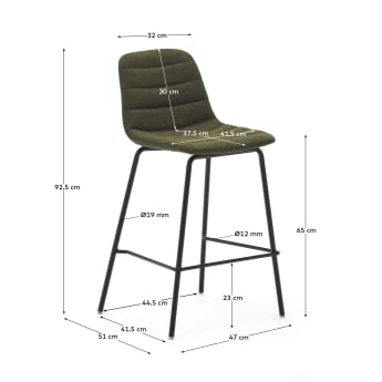 Zunilda stool in dark green and steel chenille with matt black finish height 65 cm - sizes