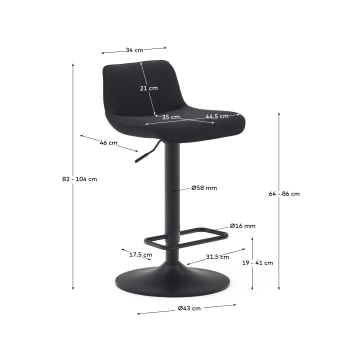 Zenda stool in black chenille and matt black steel 81-102 cm - sizes