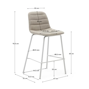 Zunilda stool in beige chenille and steel with matt white finish height 65 cm - sizes