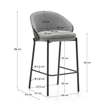 Eamy light grey stool in an ash wood veneer with a black finish and black metal, 65 cm - sizes