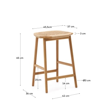 Enit stool made of beige paper cord and solid oak wood with natural finish, 65cm FSC Mix Credit - sizes